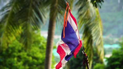 close-up of a torn and ruined thai flag