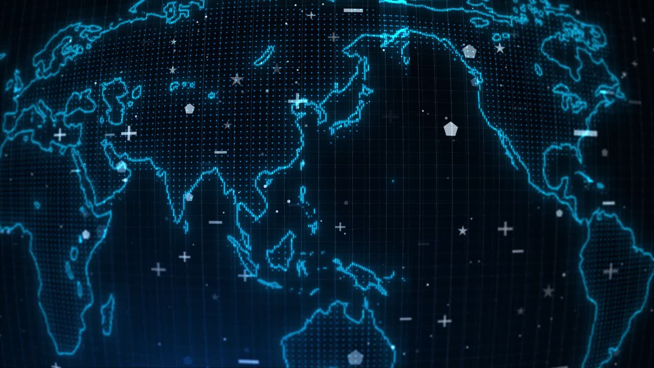 Hologram globe rotating communication technology world network data flow connections innovation