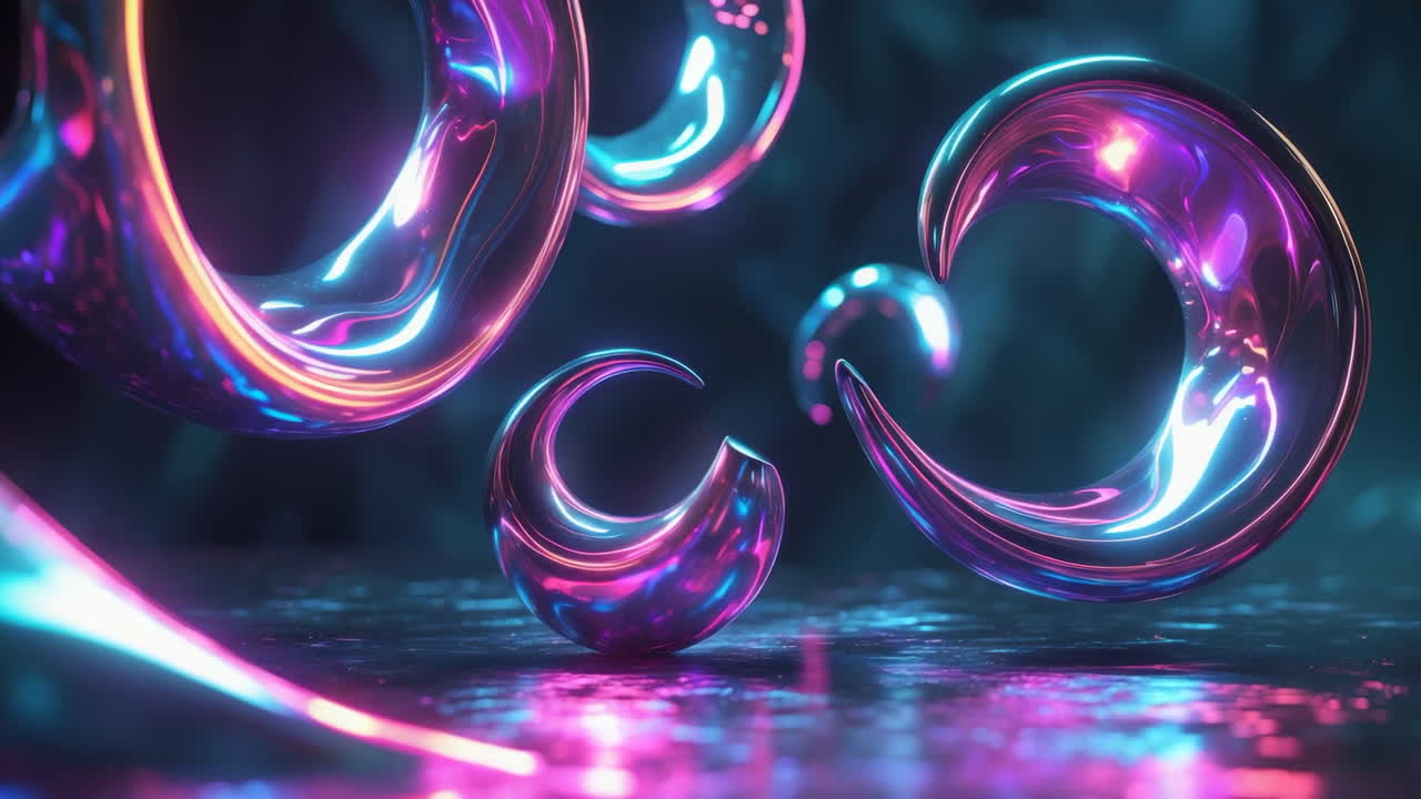 Vibrant Neon Abstract 3D Metallic Shapes
