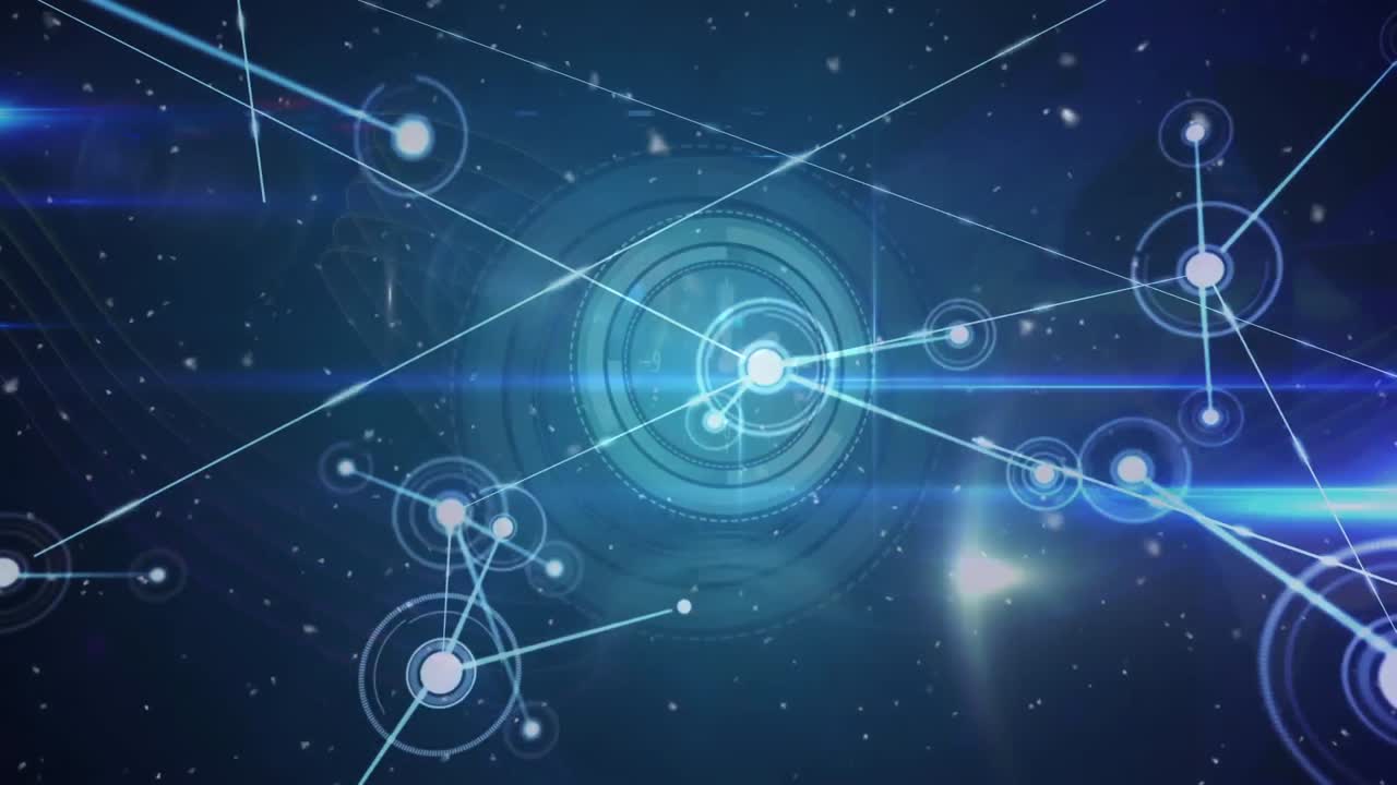 animación de haces de luz con líneas que conectan puntos, procesamiento de hud en interfaz digital