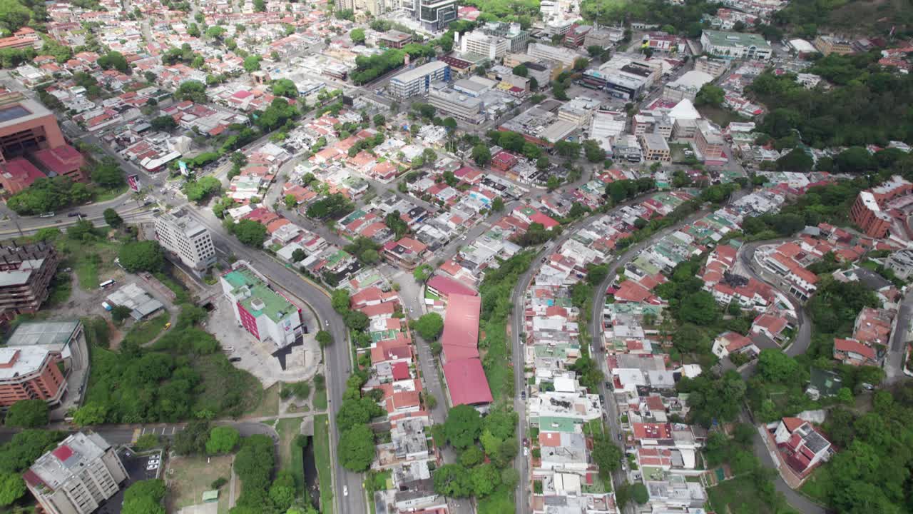 Tilt up drone of La Tahona neighborhood in Baruta municipality, Caracas