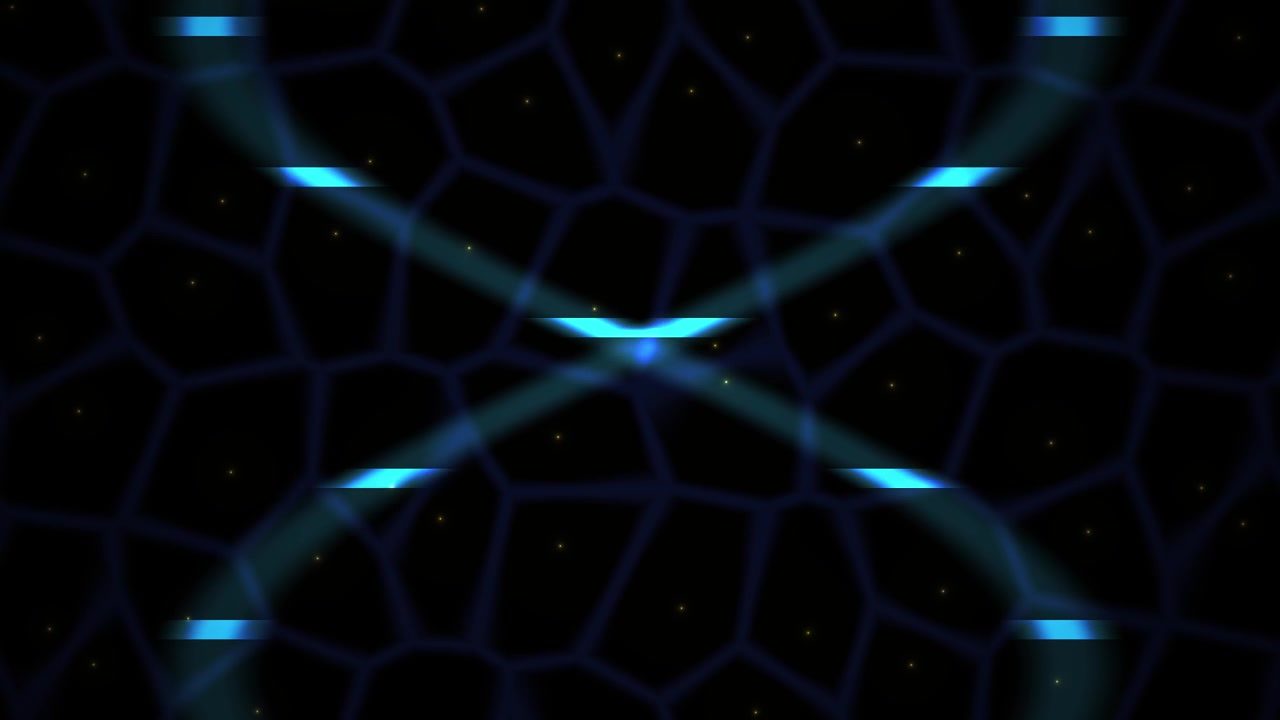 Loop continuo di raggi di luce blu astratti e forme geometriche