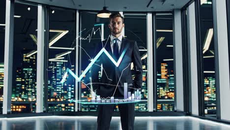 Businessman Presenting Growth Data in Modern Office