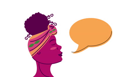 profile portrait of a woman with speech bubble