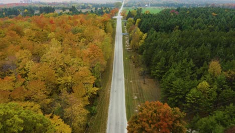 aerial view of rural road in fall