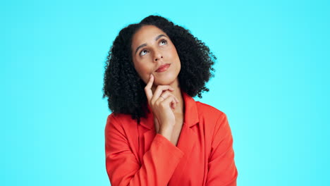 Thinking,-looking-up-and-woman-in-studio