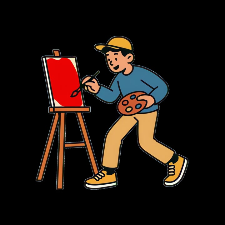 Giovane Artista che Dipinge su Tela con Pennello e Tavolozza