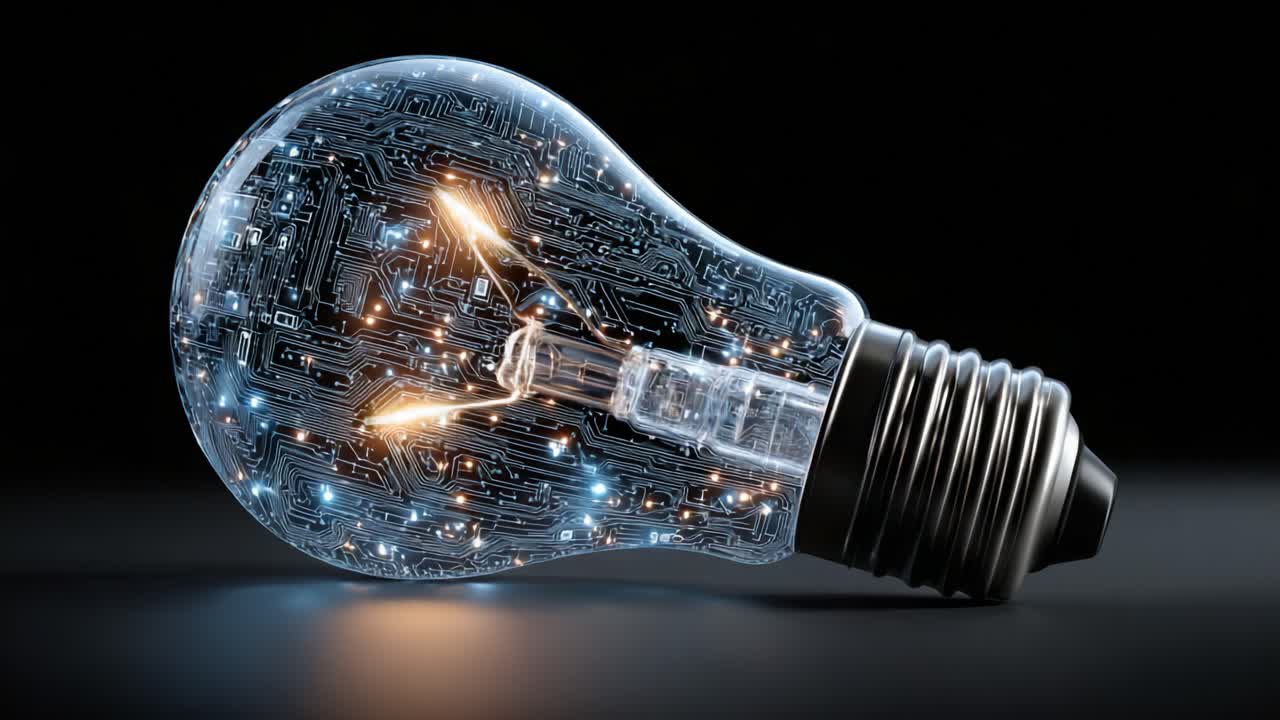 En imponerende fremstilling af innovativ teknologi: En pære med et printpladeinteriør, der oplyser idéer og kreativitet i en moderne verden.