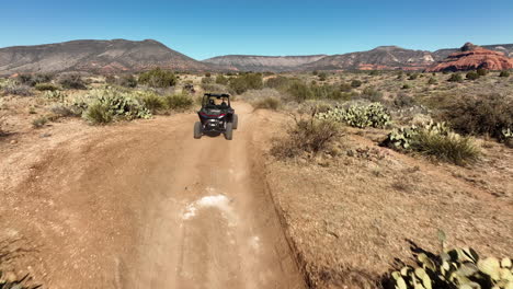 ATV-Trail-Riding-Through-The-Red-Rocks-of-Sedona,-Arizona,-Aerial-View