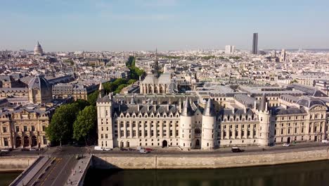 aerial reverse of ile de la citè in paris with clear sky for copyspace