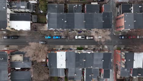 american city street and housing in winter
