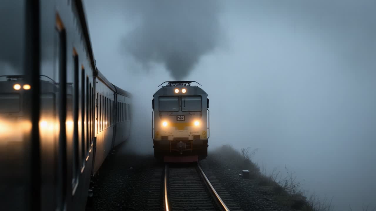 A Mysterious Train Journey Through Fog: Capturing the Essence of Adventure and Exploration as the Train Emerges From the Mist and Into the Unknown