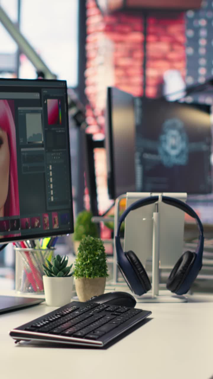 Vertical Video Professional studio setup for AI generated content and photography editing