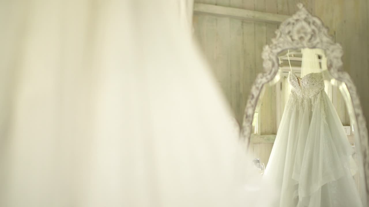 Bride Dress Hanging Reflection Vintage Mirror