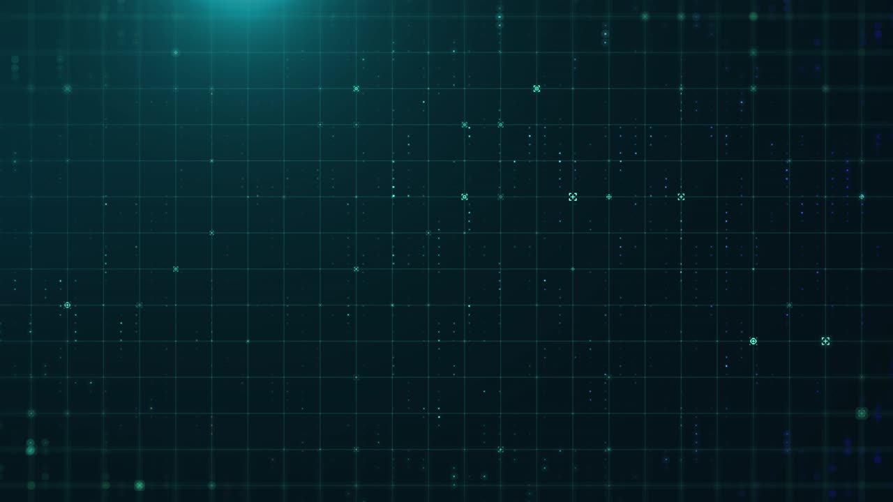 Animation of blue squares with white markers over grid background