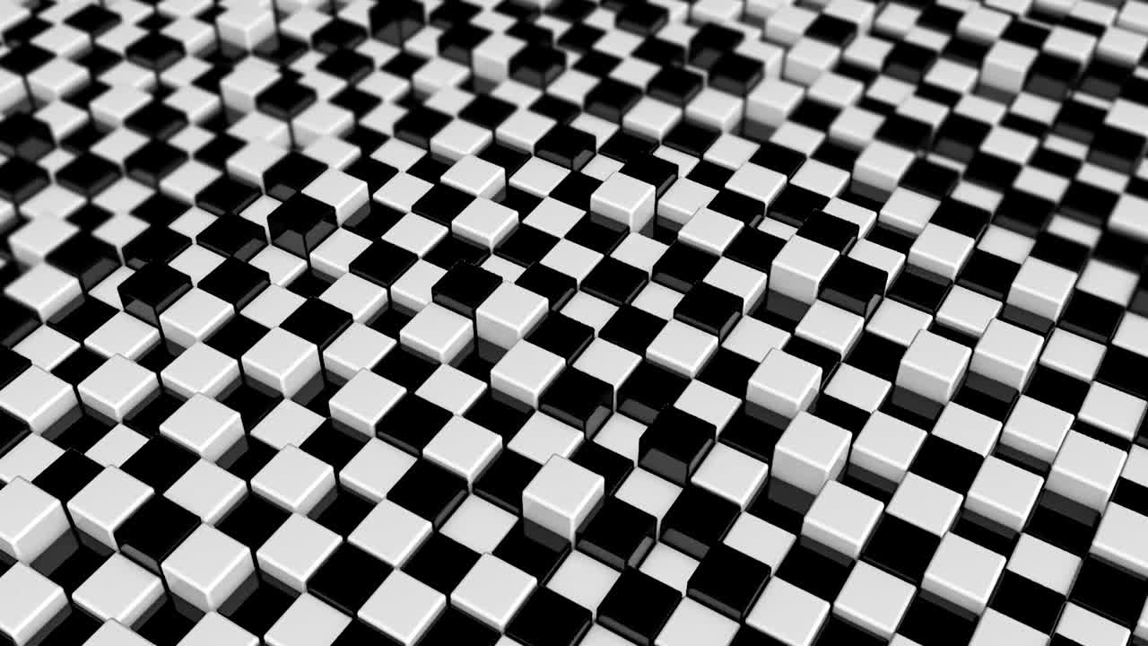 movimiento de cubos. fondo futurista con cubos blancos y negros. cubos con reflexión