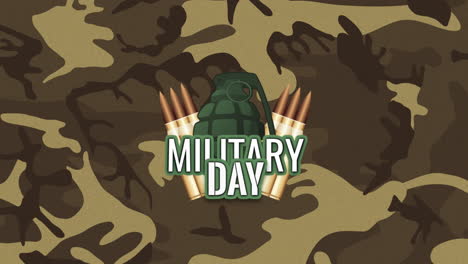 Animation-text-Military-Day-on-military-green-background-with-patrons
