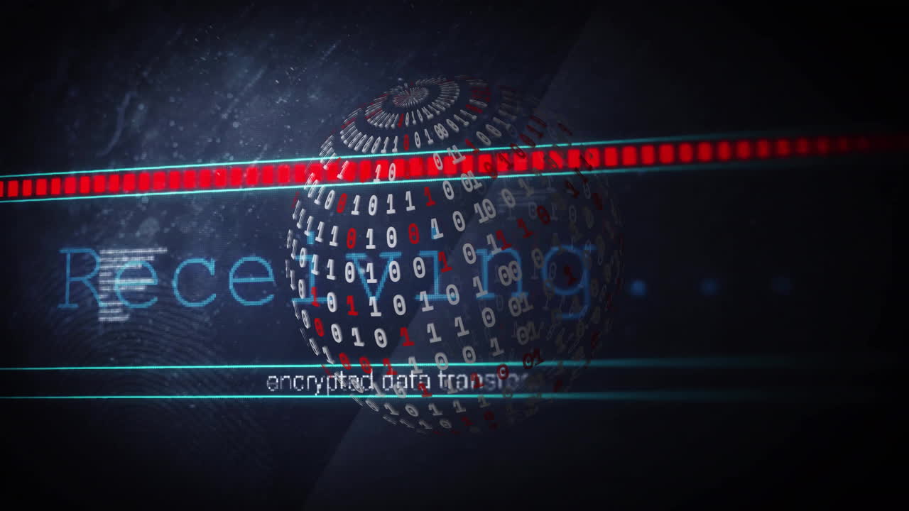 animación de transferencia de datos cifrada a través de código binario globo con barra de progreso roja