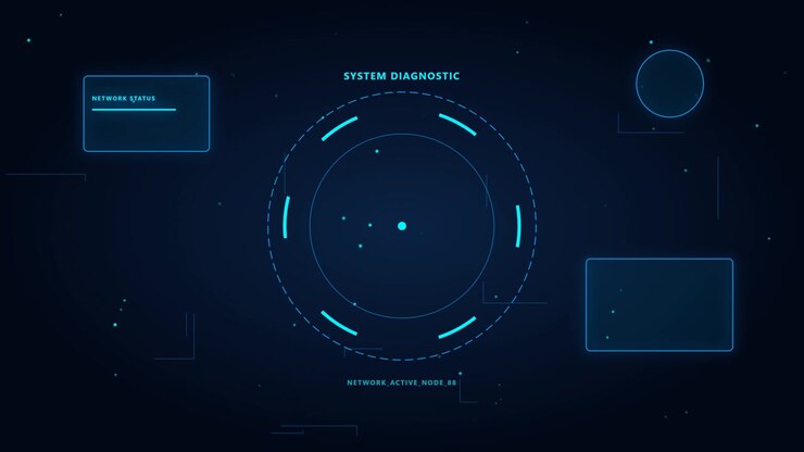 Futuristische digitale HUD-interface met systeemdiagnosescherm