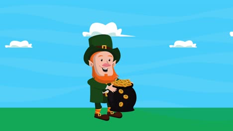 happy saint patricks day leprechaun lifting treasure cauldron
