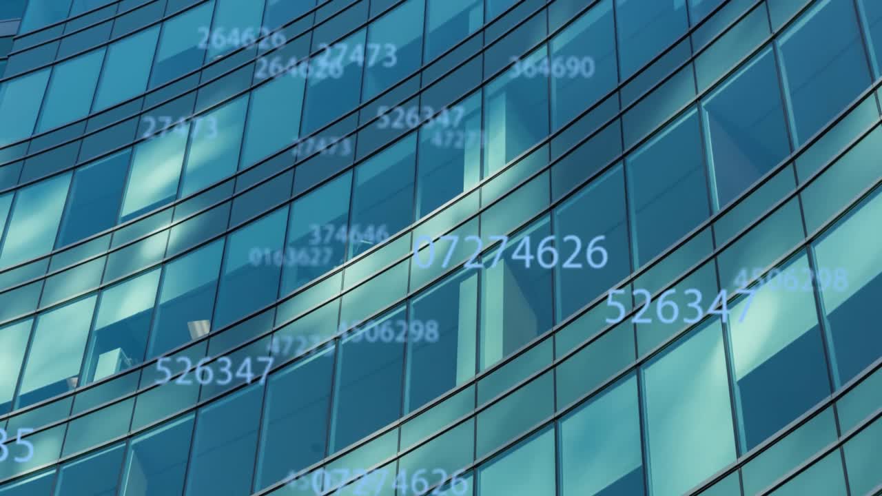 사무실 건물 위의 과학 데이터 처리의 애니메이션