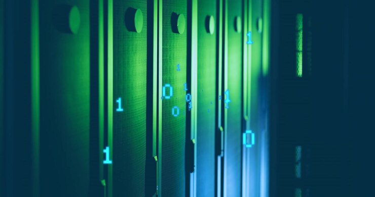 Animation of binary coding data processing over computer servers