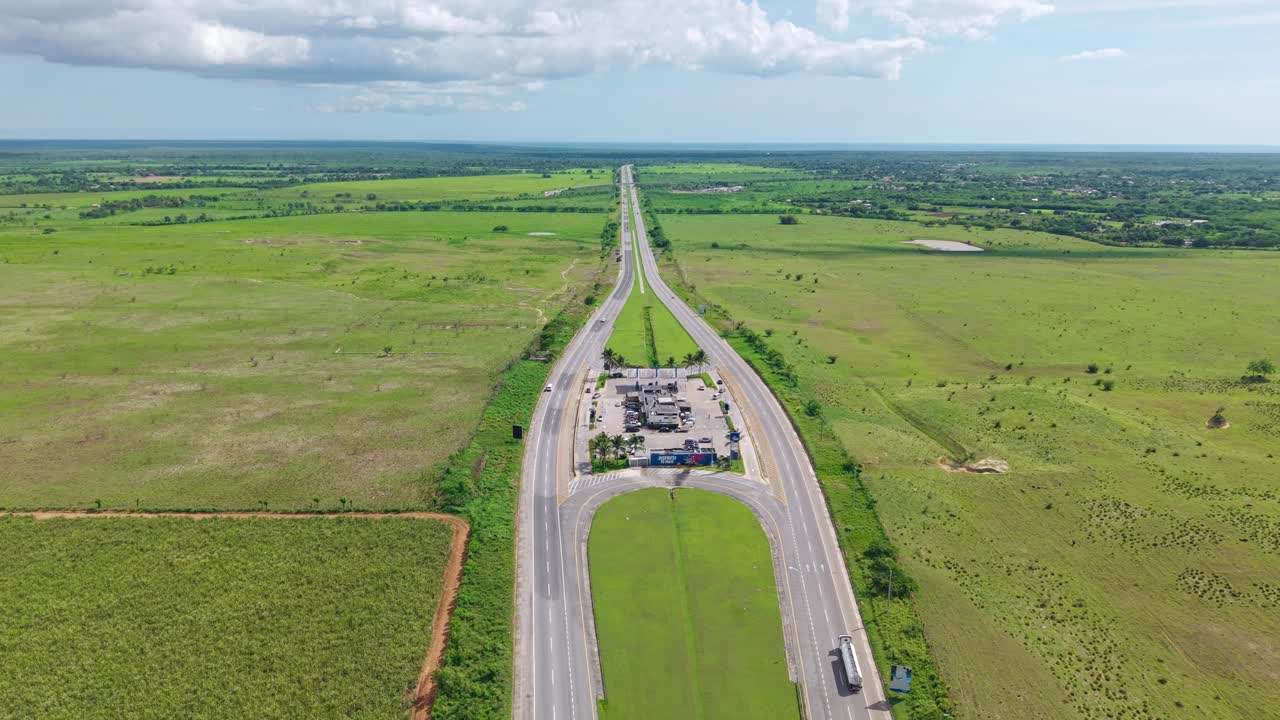 Autopista Del Coral Heading To Punta Cana In Dominican Republic - Aerial Drone Shot