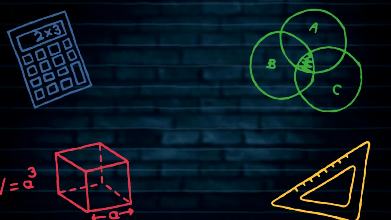 iconos de conceptos matemáticos contra la pared de ladrillo
