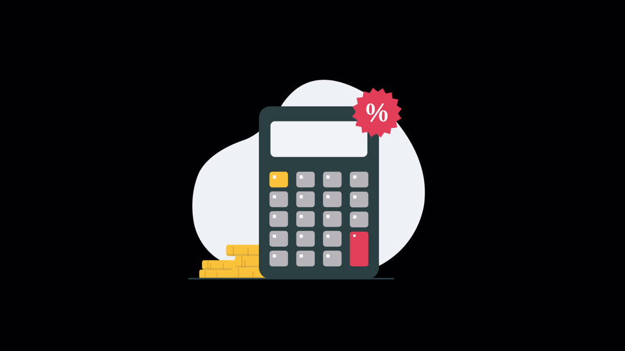Animated Calculator with Stacking Gold Coins and Percentage Sign