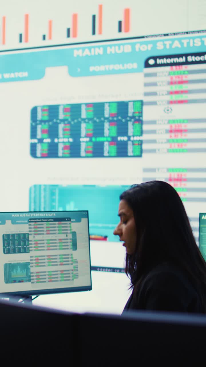 Woman Working on Computer in a Modern Data Control Room