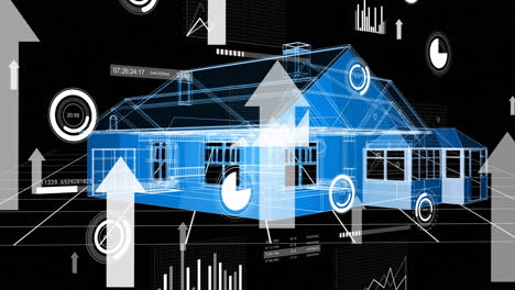 animación del procesamiento de datos sobre la casa 3d