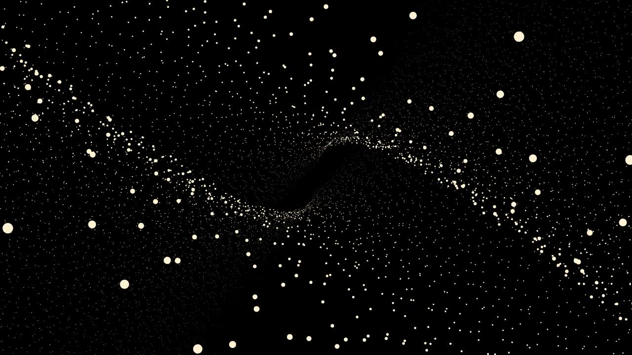 검은색 바탕에 움직이고 박이는 입자를 가진 추상적인 디지털 배경. 배경 입자의 움직임. 우주 패턴. 검은색 배경에 반이는 입자. 모션 추상적인 점. 루프 애니메이션.