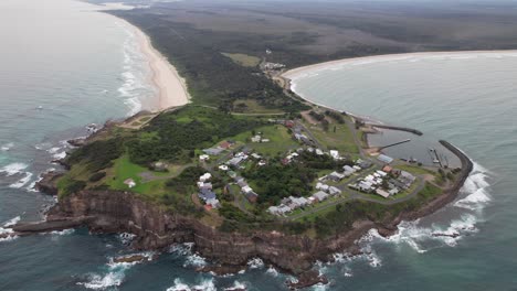 crowdy headland on the coast of new south wales, australia - aerial drone shot