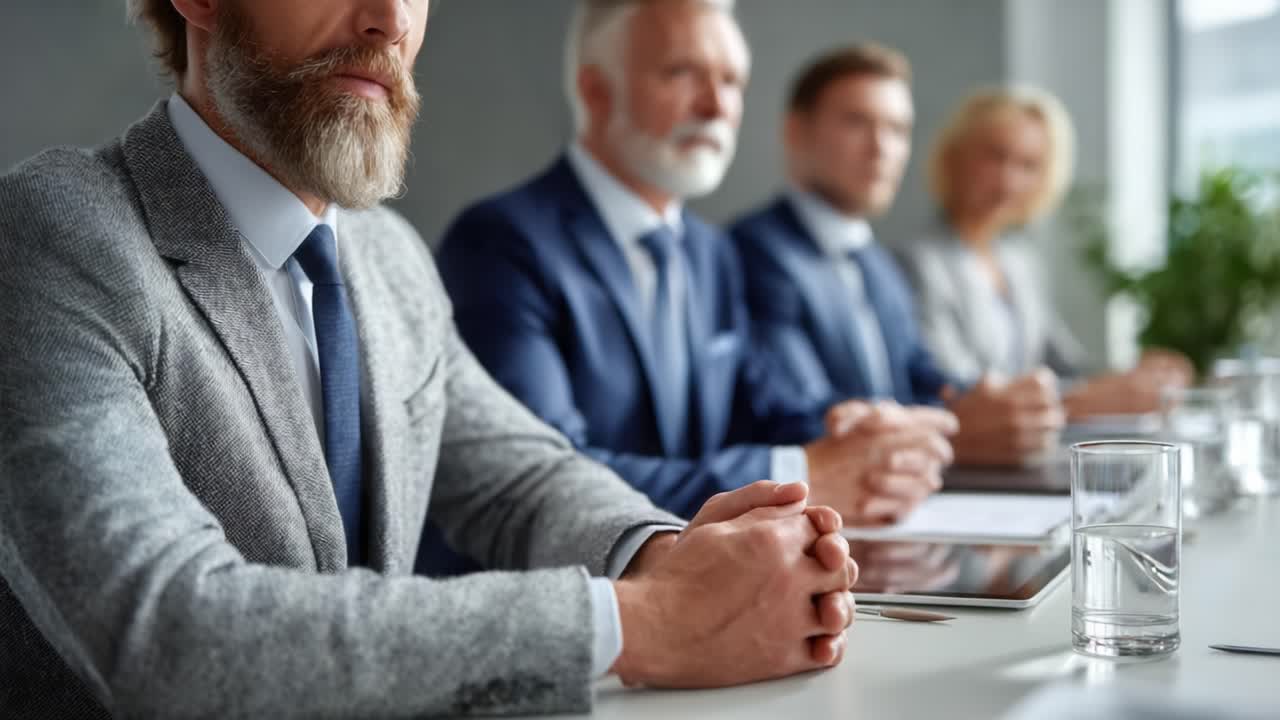 A Professional Gathering: Individuals Engaged in a Serious Discussion at a Business Meeting, Highlighting Focus and Collaboration Among Colleagues in Formal Attire