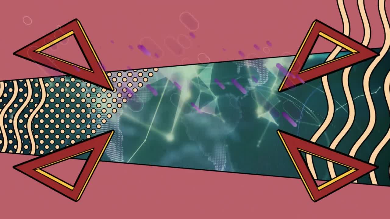 회전하는 지구에 대한 연결 네트워크에 대해 움직이는 추상적인 모양