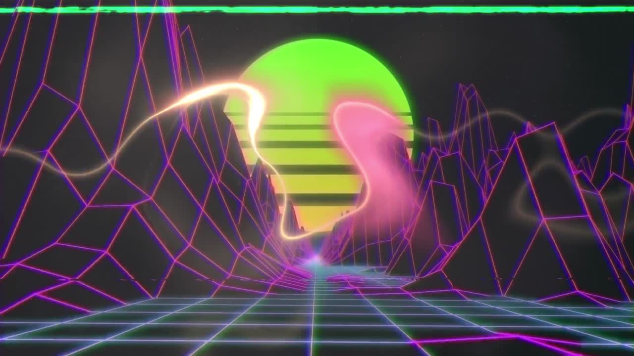 animación del paisaje digital sobre la energía líquida brillante en movimiento