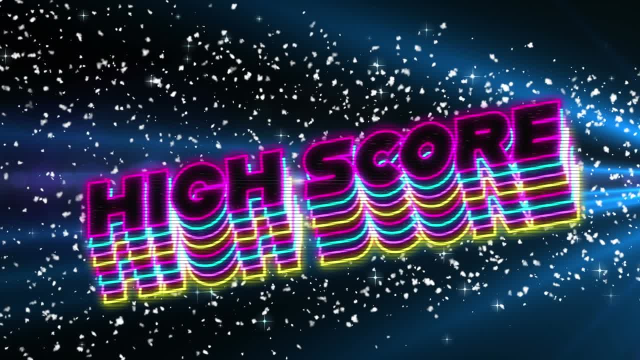 Animation af high score-tekst over digital rød væskebaggrund
