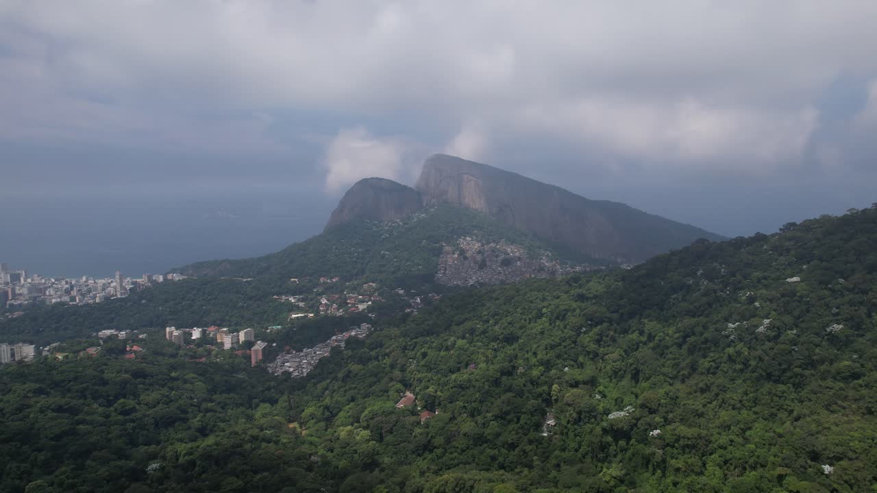 Beautiful aerial view to rainforest and green city landscape in Rio de Janeiro, Brazil - Chinese View - Morro dois irm&atilde;os