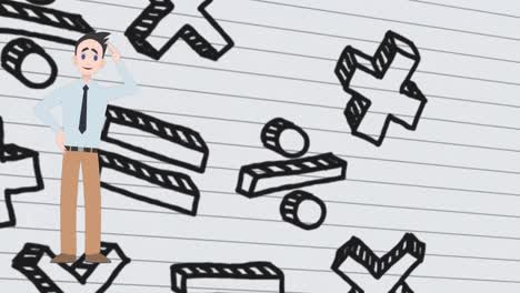 animación de un hombre hablando sobre dibujos matemáticos