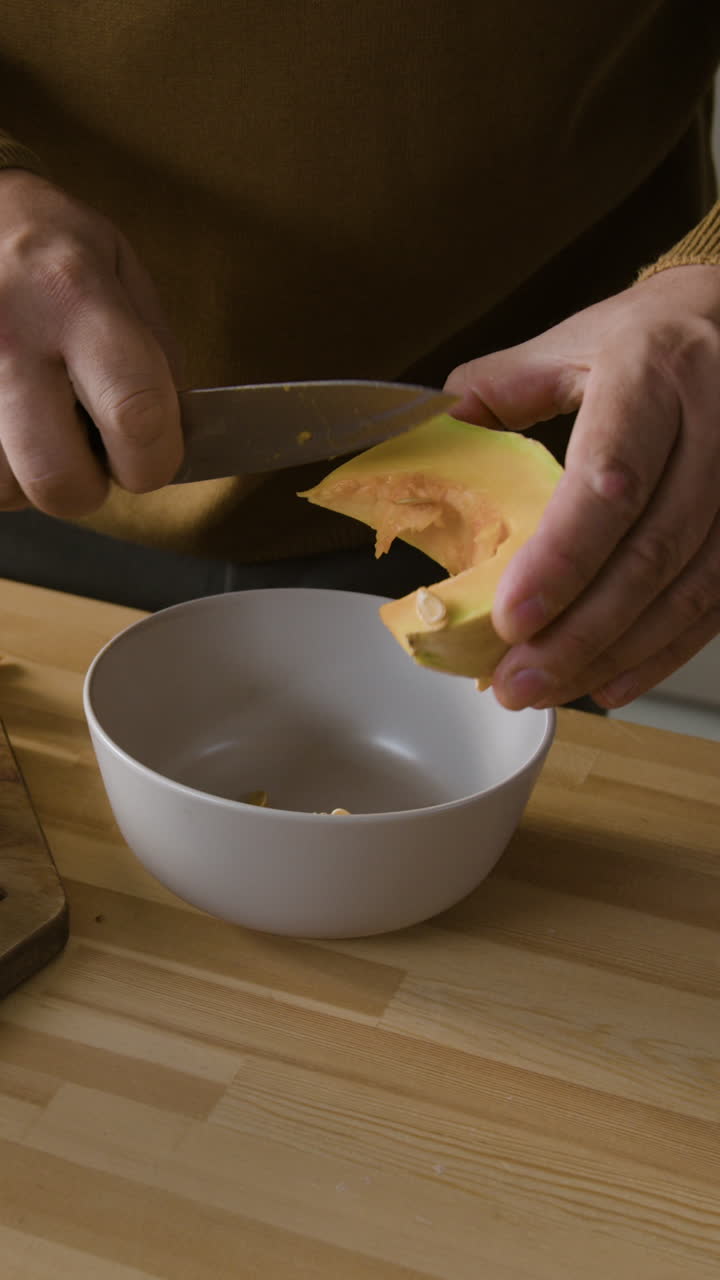 Preparing butternut squash for cooking