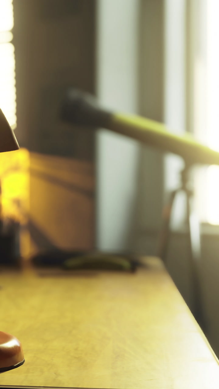 Workspace with lamp and telescope enhancing productivity in evening light