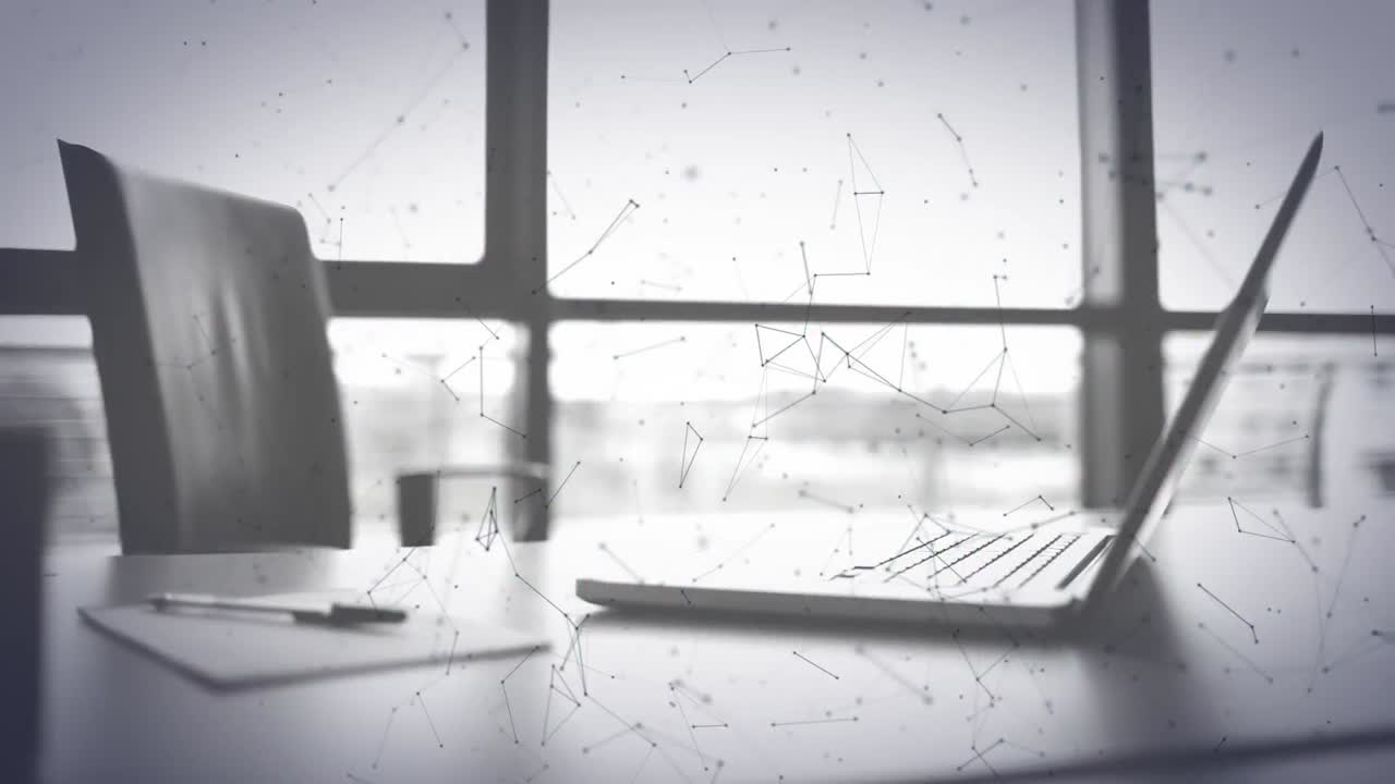 백그라운드에서 책상에 노트북을 통해 연결 네트워크의 애니메이션