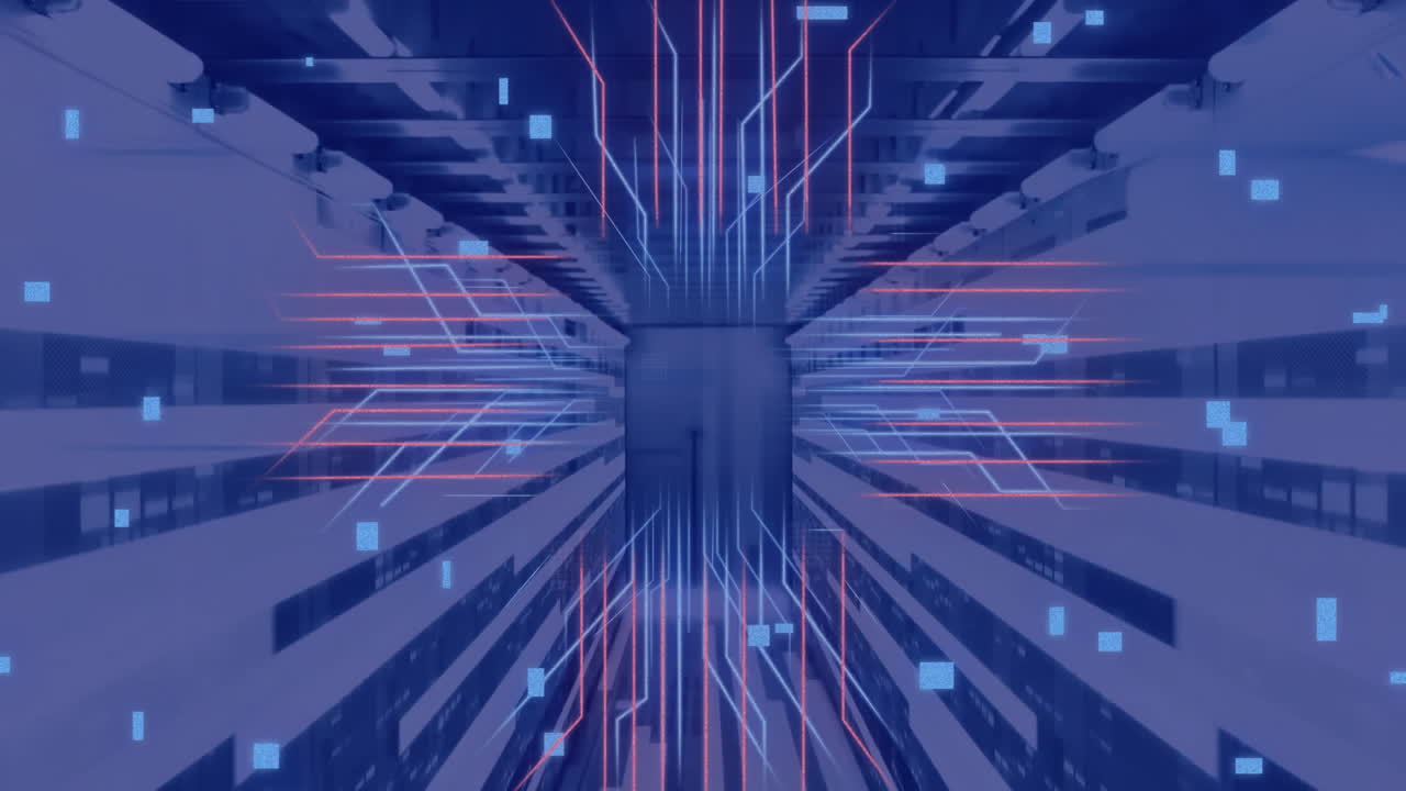 animación de conexiones y procesamiento de datos a través de servidores informáticos