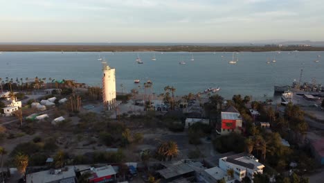 Aerial-view-over-the-cityscape-of-La-Paz,-sunny-morning-in-Baja-California,-Mexico