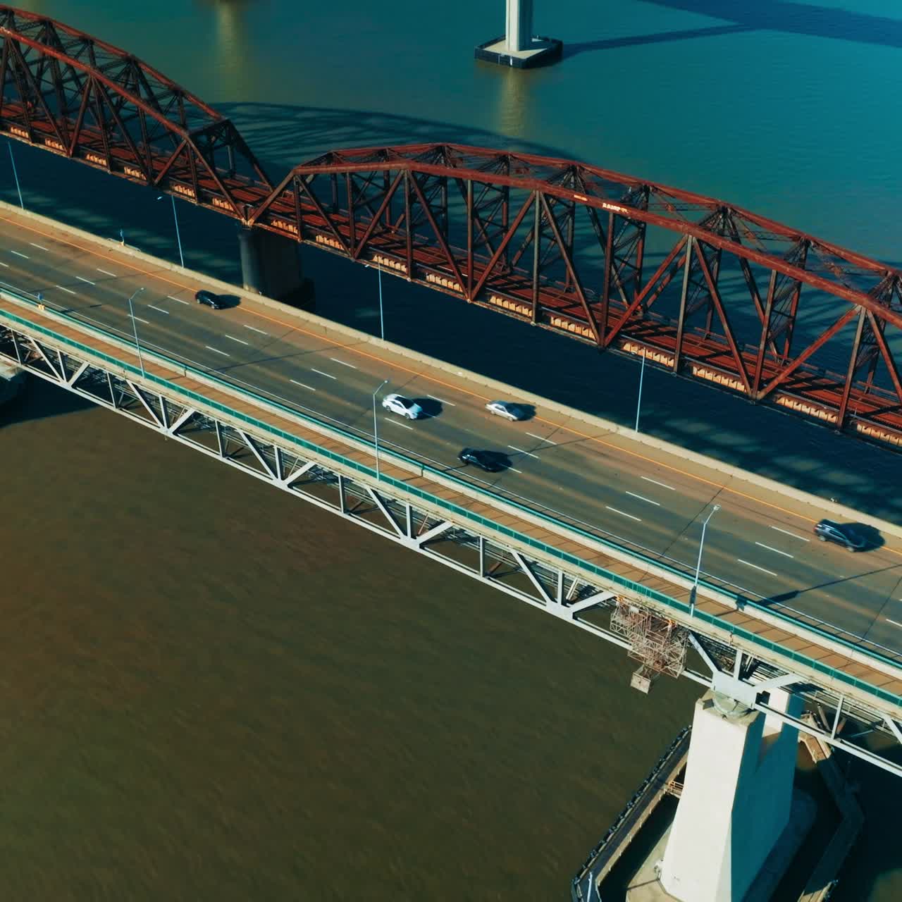 Martinez bridge connecting to Benicia. Aerial traffic bridge transportation