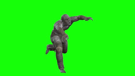 3d male zombie running with hands up on green screen seamless loop 3d animation, side view