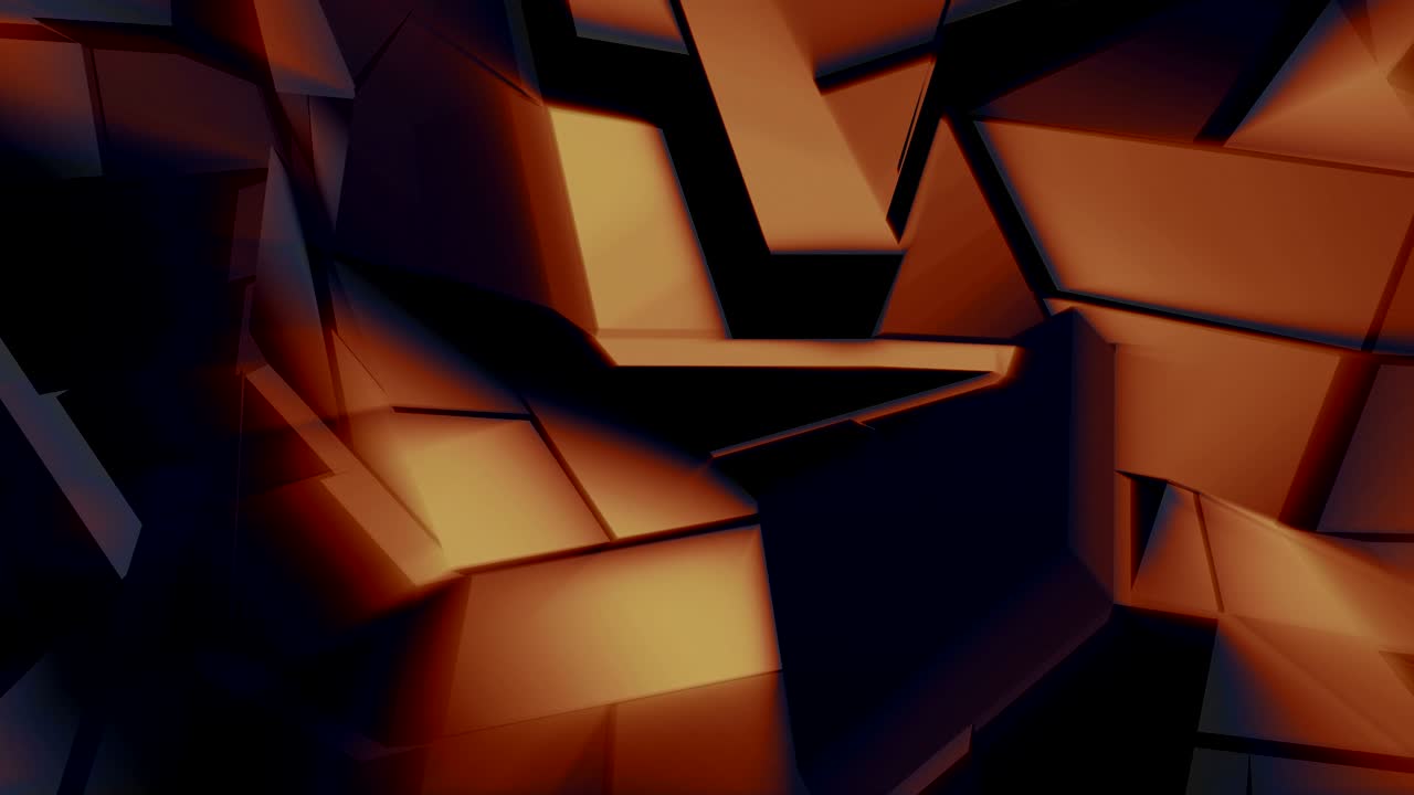 Forme poligonali spezzate dorate scure fluttuano in un loop continuo. Animazione 3D