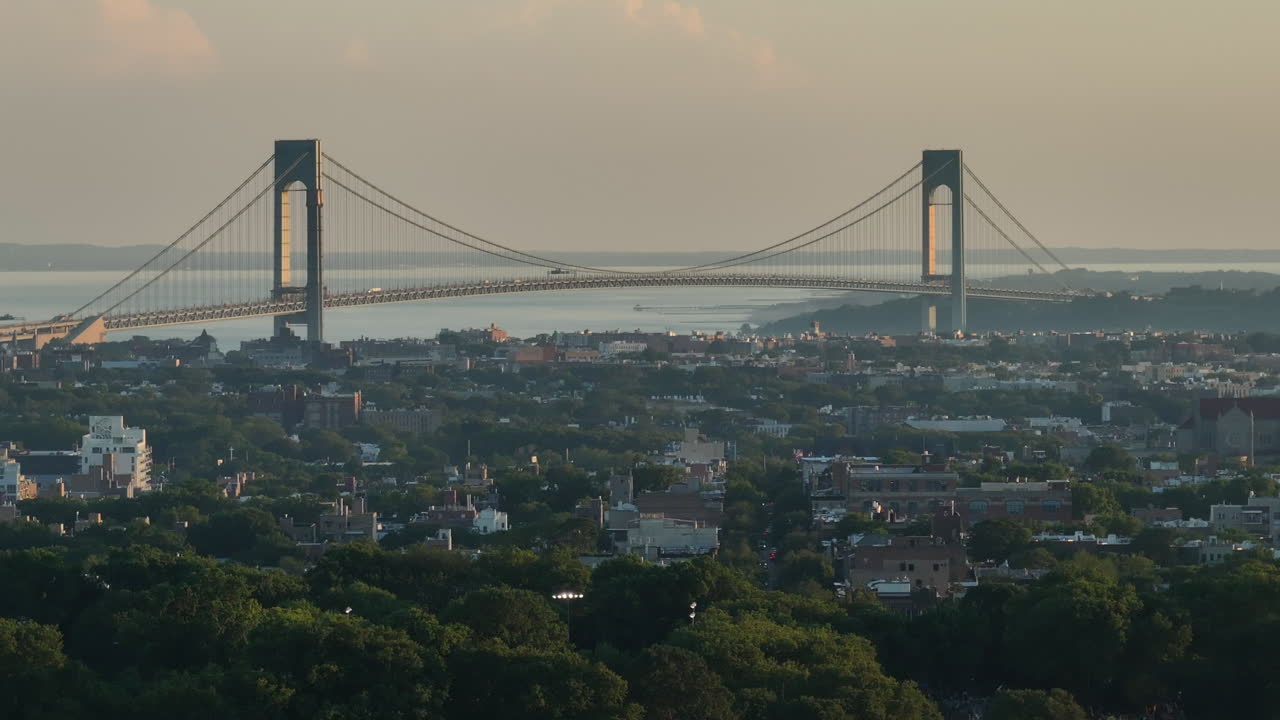 Aerial view of Brooklyn's Verrazzano-narrows Bridge