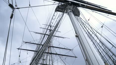 close-up view of a tall ship's masts and rigging