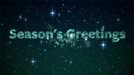 animation of seasons greetings, glowing stars and fireworks